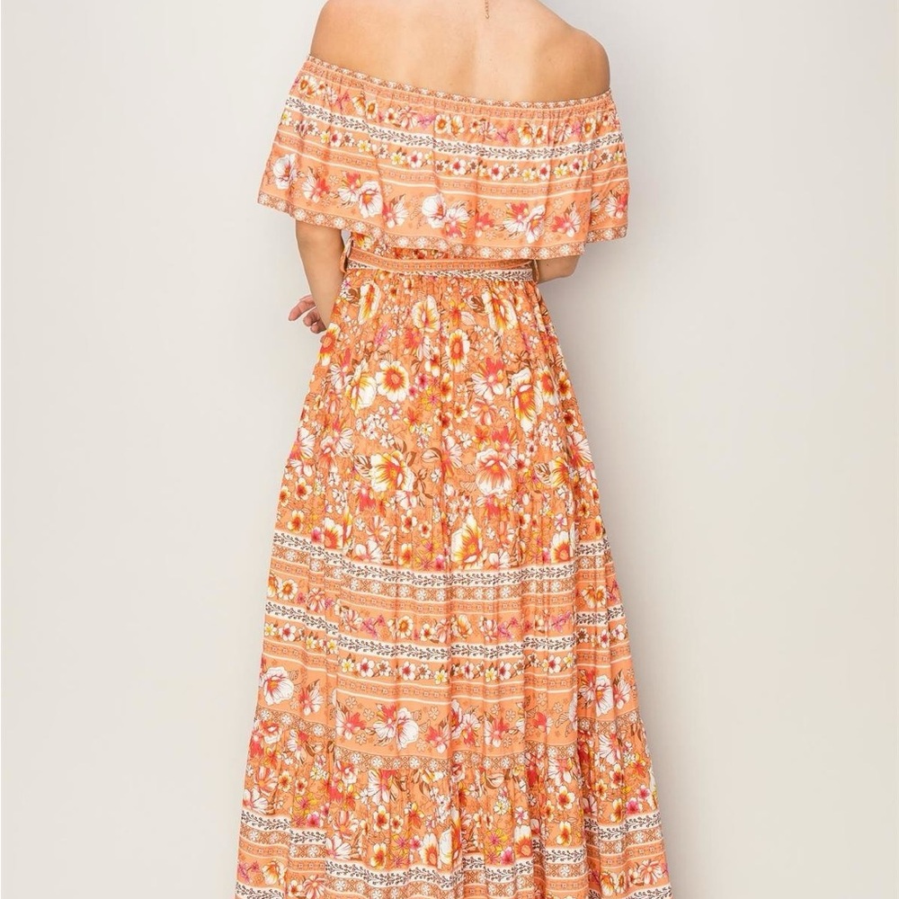 Off the Shoulder Floral Orange Maxi Dress NWT - Picture 7 of 10